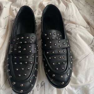 Black Leather Studded Flats